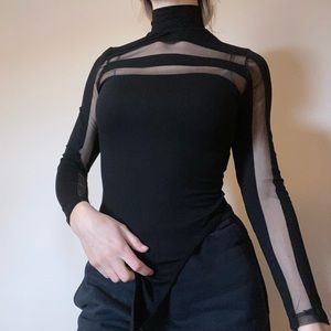 Long Sleeve Black Mesh Top